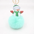 Porte-clés bonhomme de neige en fausse fourrure de Noël avec bonnet vert et anneau doré - Vert Menthe