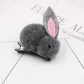 Detailed close-up of gray plush bunny hair clip with soft felt ears and metal alligator grip - Gray Hair Clip