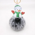 Detail of Christmas snowman keychain with green scarf and soft faux fur pompom ball - Two-tone Black
