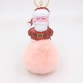 Dettaglio portachiavi Babbo Natale in ecopelle con soffice pompon di pelliccia rosa - Portachiavi d'Oro / Rosa