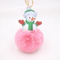 Detail of a plush snowman keychain with pink faux fur pompom and golden ring - Deep Pink