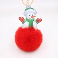 Détail d'un porte-clés bonhomme de neige de Noël avec pompon rouge en fausse fourrure - Rouge