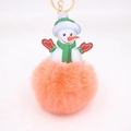 Detail of orange faux fur pompom snowman keychain with gold ring and green scarf - Orange Red