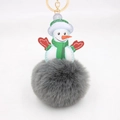 Close-up of fluffy snowman keychain with gold ring and soft faux fur pompom ball - Dark Gray