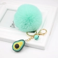 Mint green avocado faux fur pom pom keychain with gold lobster clasp and mini bell charm - Avocado Keychain / Mint Green