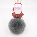 Dettaglio ciondolo Babbo Natale in ecopelle con pompon grigio e anello portachiavi dorato - Portachiavi d'Oro / Grigio scuro