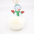 Close-up of fluffy white faux fur snowball keychain with a cute Christmas snowman charm - Off White