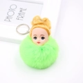 Détail d'un porte-clés poupée mignonne avec pompon vert vif et anneau doré - Vert Fluorescent