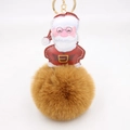 Portachiavi Babbo Natale con pompon di pelliccia marrone e anello dorato - Portachiavi d'Oro / Caffè