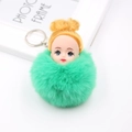 Porte-clés poupée mignonne avec boule en peluche verte et anneau en métal argenté - Vert Herbe