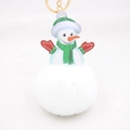 Porte-clés bonhomme de neige de Noël avec pompon en fausse fourrure blanche et fermoir doré - Blanc
