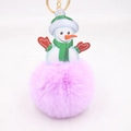 Christmas snowman plush ball keychain with purple faux fur pompom and gold ring - Taro Purple