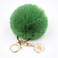 Porte-clés pompon en fourrure verte avec fermoir mousqueton doré et charm marguerite - Vert Militaire