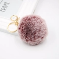 Plush faux fur pompom keychain in dusty pink with golden lobster clasp and metal ring - Two-tone Wine Red