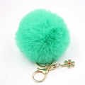 Porte-clés pompon en peluche verte avec fermoir doré et breloque flocon pour sacs - Vert Herbe