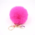 Plush hot pink faux fur pompom keychain with gold alloy unicorn charm and lobster clasp - Small Unicorn Keychain / Rose Red