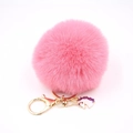 Pink fluffy faux fur keychain with golden lobster clasp and white enamel unicorn charm - Small Unicorn Keychain / Deep Pink
