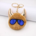 Kreativer brauner Alien-Horn-Pelz-Pompom-Schlüsselanhänger mit Sonnenbrille - Kaffeebraun