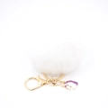 Detailed close-up of a fluffy white faux fur unicorn keychain with gold metal lobster clasp - Small Unicorn Keychain / White