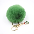Porte-clés pompon vert avec pendentif sapin de Noël émaillé et mousqueton doré chic - Vert Militaire