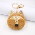 Détail du porte-clés renard en peluche pailletée avec fourrure brune et fermoir doré - Porte-clés Doré / Café