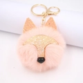 Porte-clés renard en peluche rose avec paillettes brillantes et mousqueton doré chic - Porte-clés Doré / Rose