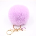 Purple fluffy pom pom keychain with gold alloy unicorn pendant for women bag charm - Small Unicorn Keychain / Taro Purple