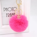Fuchsia plush pompom keychain with golden alloy snowflake charm and lobster clasp accessory - Rose Red