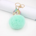 Cute mint green fluffy unicorn plush keychain with golden ring for bags and accessories - Gold Keychain / Mint Green