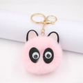 Llavero panda rosa de peluche suave con pompón y gancho dorado para bolso de mujer - Llavero Dorado / Rosa Claro