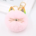 Pink fluffy cat pom-pom keychain with golden ears and heart nose car bag accessory - Colored Ear Cat / Light Pink