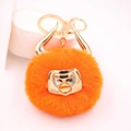 Orange faux fur bull keychain with golden horns and nose ring for car keys or bags - Gold Keychain / Orange