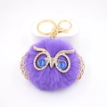 Détail du porte-clés pompon hibou violet avec ailes dorées et yeux bleus brillants - Porte-clés Doré / Violet foncé