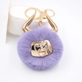 Creative purple plush bull head keychain with golden metallic horns and nose ring - Gold Keychain / Violet