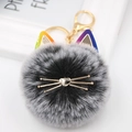 Grauer Plüsch-Katzenkopf Schlüsselanhänger mit Regenbogen-Paillettenohren-Detail - Katze mit farbigen Ohren / Zweifarbig Schwarz