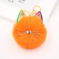 Süßer orangefarbener Katzen Plüsch Schlüsselanhänger mit grünen Ohren und Metallnase - Katze mit farbigen Ohren / Orange