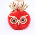 Porte-clés chouette en peluche rouge avec bois dorés et yeux pailletés brillants - Porte-clés Doré / Rouge