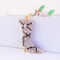 Goldener Stiefel-Schlüsselanhänger mit Strass und Emaille für Damenhandtaschen - Weiß