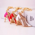 Cute high-heeled shoe keychain with sparkling rhinestones in pink, red, and white colors - 4.9cmx5.0cm / Random Color