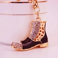 Golden boot keychain with sparkling rhinestones and black enamel detail for women - Black