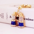 Portachiavi binocolo dorato con smalto blu e strass brillanti per borse da donna - Blu