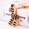 Portachiavi zebra dorata con strass bianchi e neri per borse e accessori - Bianco (Zebra)