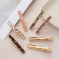 Elegantes pinzas para el cabello con piedras naturales de colores y base de metal dorado - Dorado