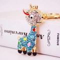 Blue rhinestone giraffe keychain with sparkling white crystals and gold plating - Lake Blue