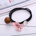 Set di elastici per capelli con sfera intrecciata, fiocco rosa e pendente in cristallo - Caffè Scuro (Stile 1)