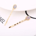 Eleganti fermagli dorati ondulati con pietra di luna ovale in stile minimalista coreano - Blu Oro