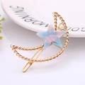 Golden moon and blue-pink marble star hair clip with twisted metal texture for women - Star & Moon / Moon Blue