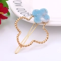 Elegant gold heart hair clip with a blue marble four-leaf clover flower accent - Four-leaf Clover / Clover Blue