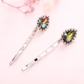 Elegant silver hair clips set with colorful waterdrop crystals and sparkling rhinestones - Multi-Color Rhinestone Style / Silver (Multi-Color)