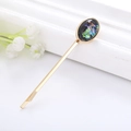Barrette dorée minimaliste avec incrustation en résine ovale et effet scintillant - Vert Dégradé